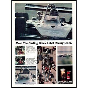 1973 Carling Black Label Beer Racing Team Vintage Print Ad Formula One Wall Art